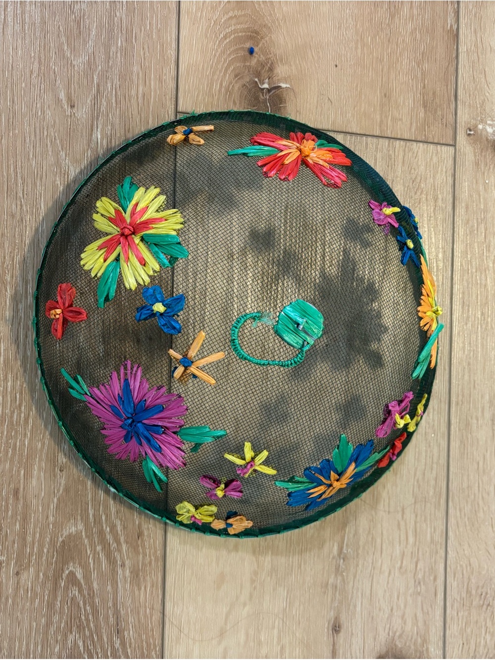 Vintage Embroidered Raffia Floral Mesh Food Cover